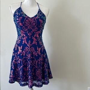 Windsor Blue and Pink Halter Sundress Mini